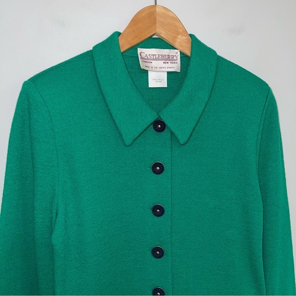 Castleberry Blazer Jacket Women's Size 8 US Emerald Green Navy Wool Vintage - Picture 3 of 11